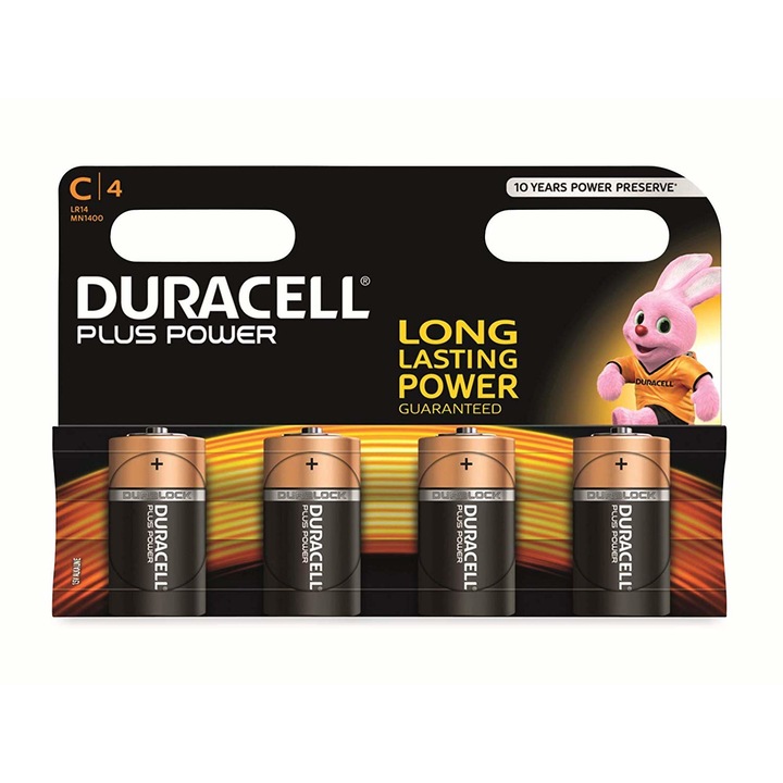 Baterii alcaline DURACELL Plus Power R14 C 1.5V 4 bucati/blister