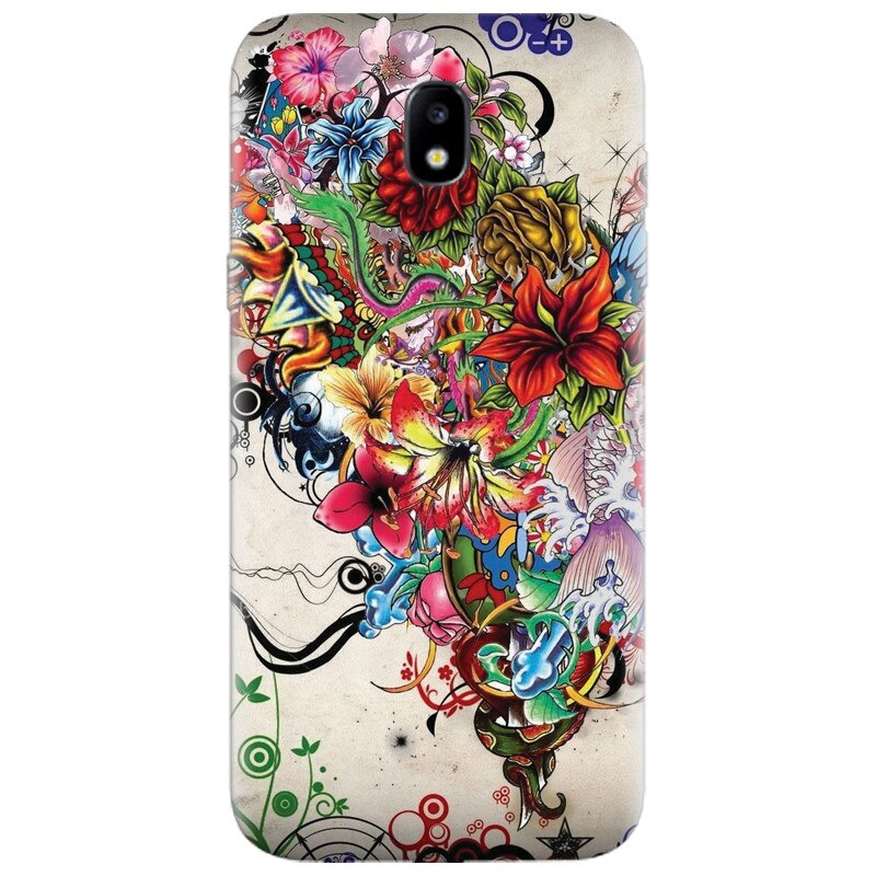 Husa silicon pentru Samsung Galaxy A7 2017, Abstract Flowers Tattoo Illustration