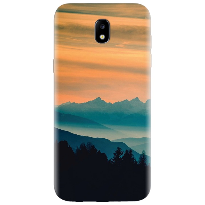 Силиконов калъф за Samsung Galaxy A7 2017, Blue Mountains Orange Clouds Sunset Landscape