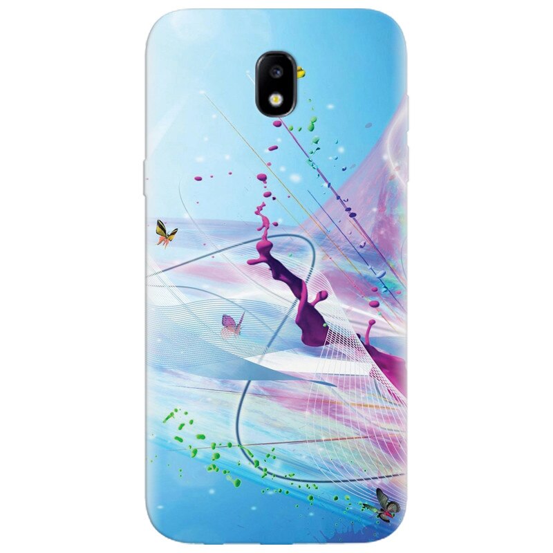 Husa silicon pentru Samsung Galaxy A7 2017, Artistic Paint Splash Purple Butterflies