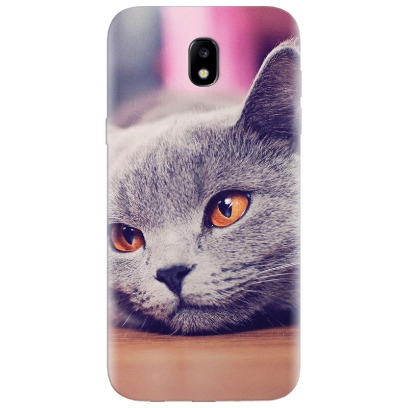 Husa silicon pentru Samsung Galaxy A7 2017, British Shorthair Cat Yellow Eyes Portrait