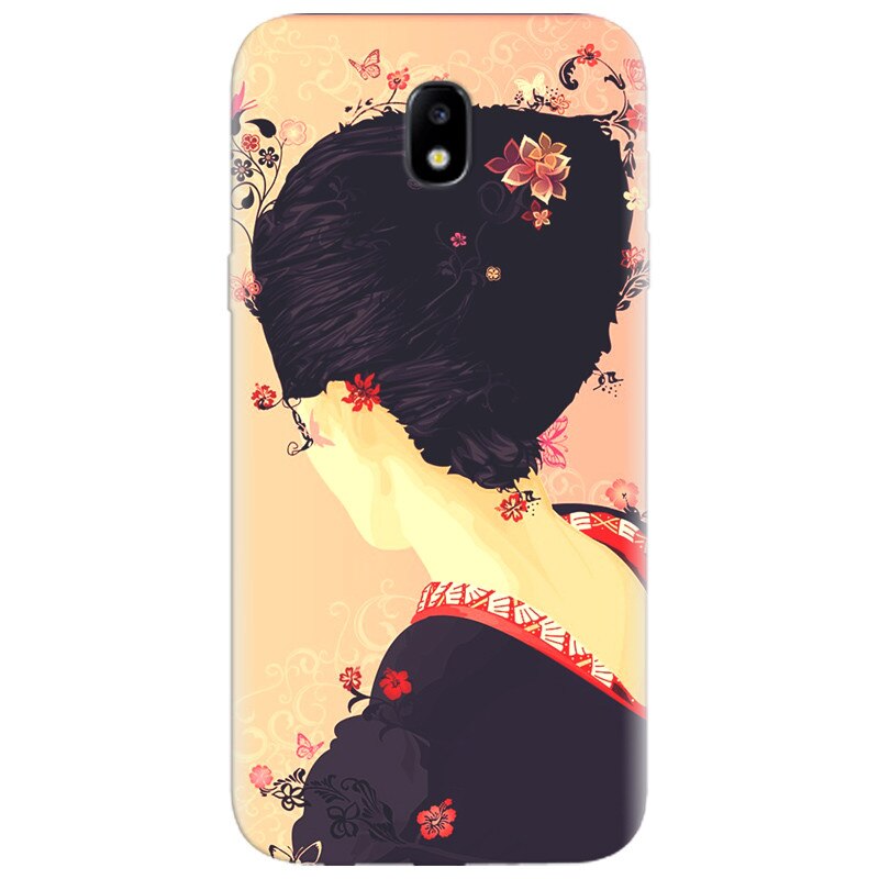 Husa silicon pentru Samsung Galaxy A7 2017, Japanese Geisha Illustration Cherry Blossom