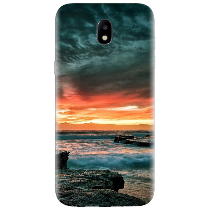 Силиконов кейс за Samsung Galaxy A7 2017, Dramatic Rocky Beach Shore Sunset