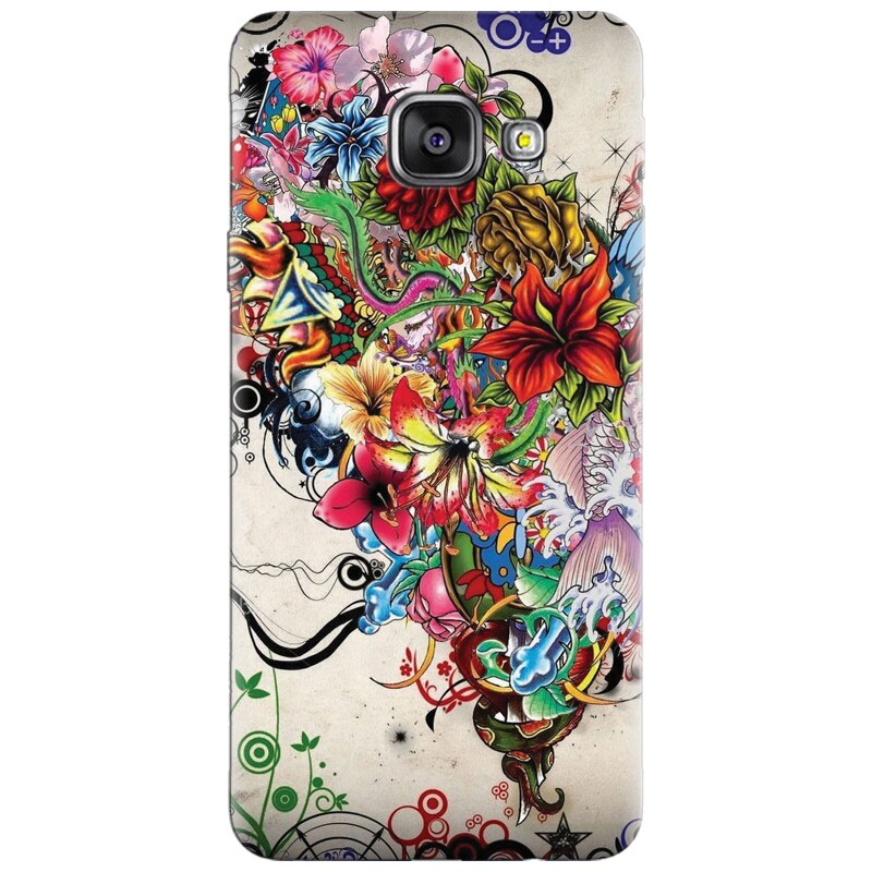 Husa silicon pentru Samsung Galaxy A7 2016, Abstract Flowers Tattoo Illustration