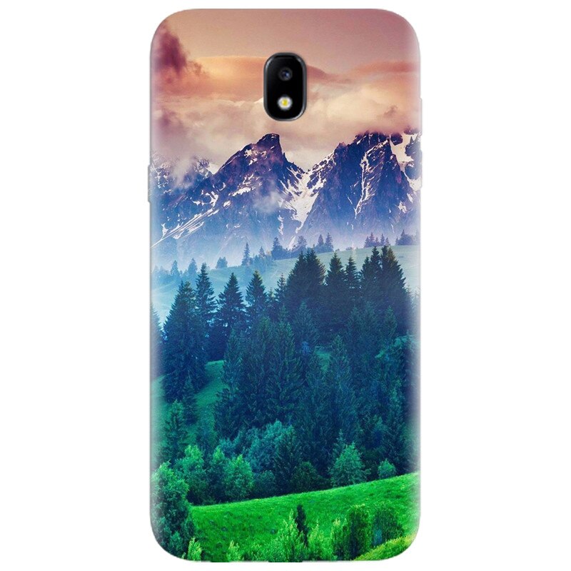 Husa silicon pentru Samsung Galaxy A7 2017, Forest Hills Snowy Mountains And Sunset Clouds