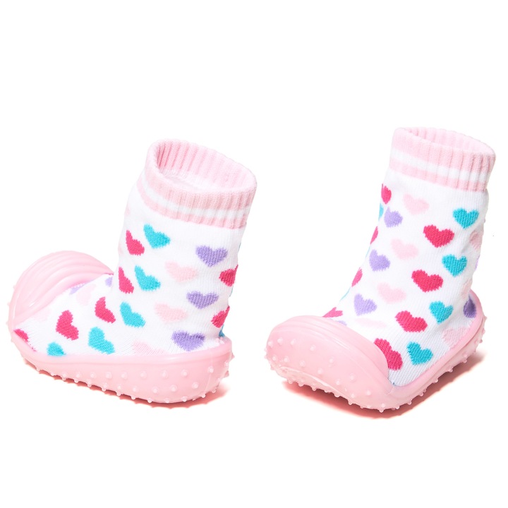 Неплъзгащи се чорапи U-Grow Pink Hearts, 12 - 18 месеца