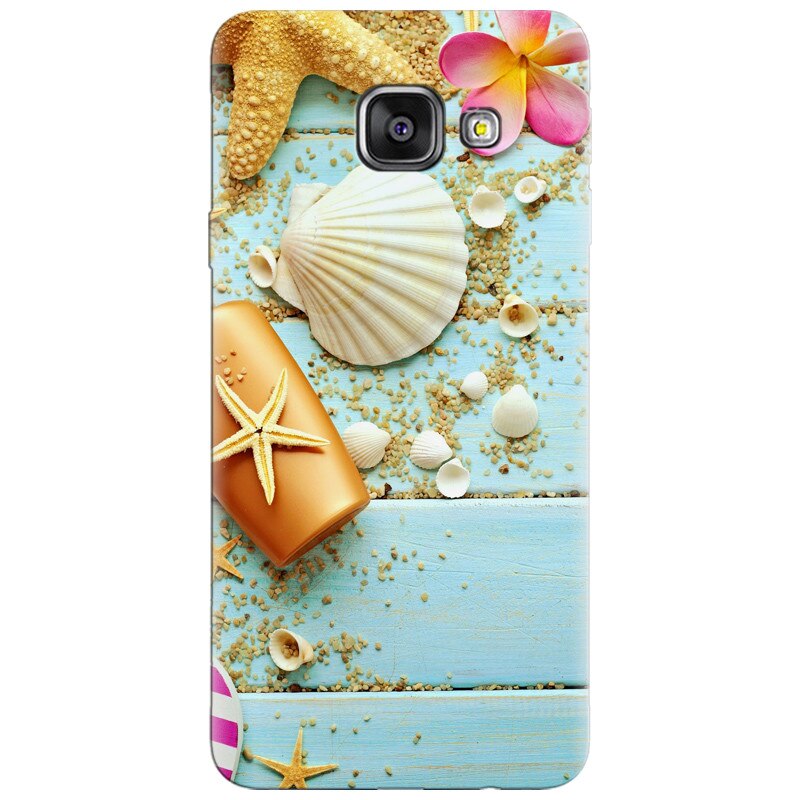 Husa silicon pentru Samsung Galaxy A7 2016, Blue Wood Seashells Sea Star