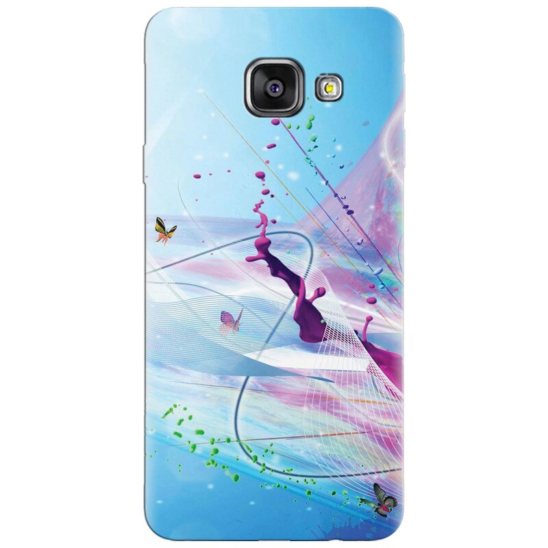 Husa silicon pentru Samsung Galaxy A7 2016, Artistic Paint Splash Purple Butterflies