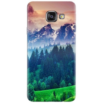 Husa silicon pentru Samsung Galaxy A7 2016, Forest Hills Snowy Mountains And Sunset Clouds Husa silicon pentru Samsung Galaxy A7 2016, Forest Hills Snowy Mountains And Sunset Clouds