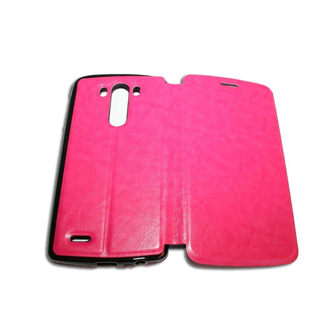 Husa LG Optimus G3 din Piele ECO model carte roz cu inscriptie