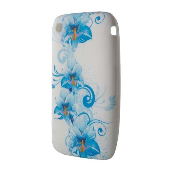 Капак за iPhone 3 в Силиконов модел Blue Flowers Бял цвят