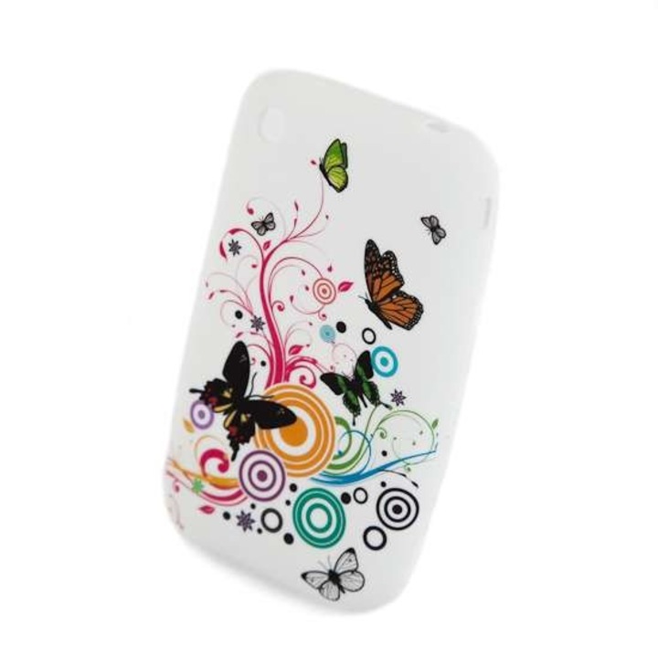 Силиконов калъф за iPhone 3 с шарка на многоцветна пеперуда, бял цвят