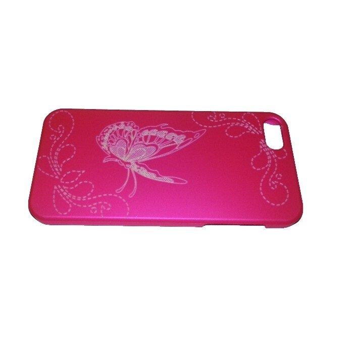 Husa Iphone 5 din Plastic Model Fluture Brodat Culoare Fuxia