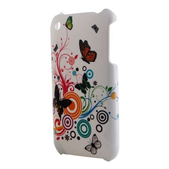 Кейс за iPhone 3 от пластмаса, модел на разноцветни пеперуди, бял цвят