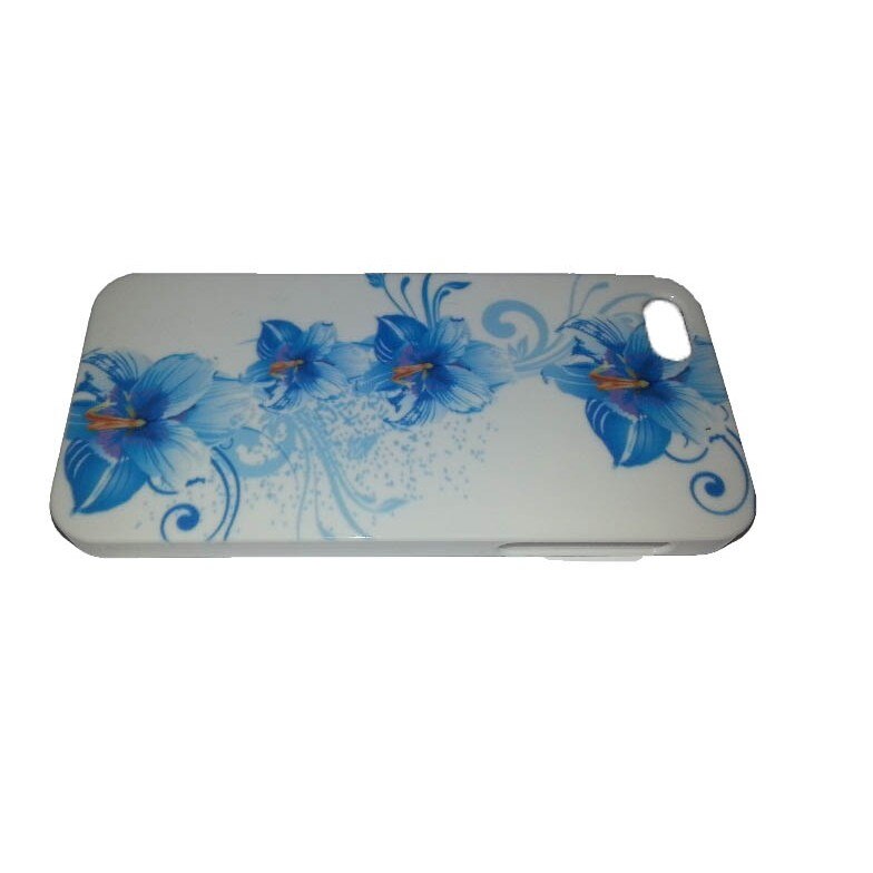 Husa Iphone 5 din Plastic Model Flori Albastre Culoare Alba