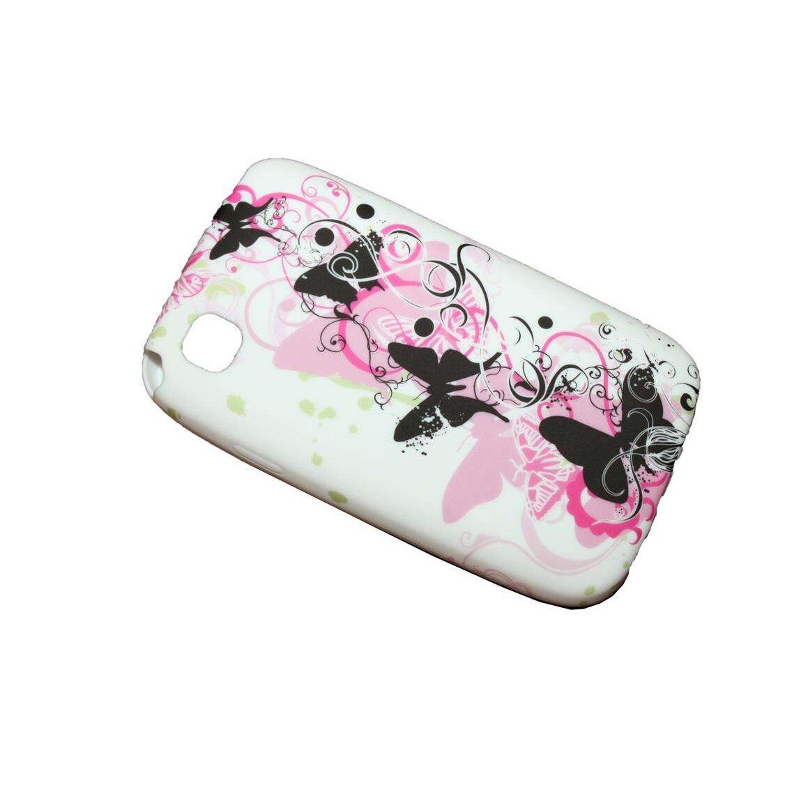 Husa LG L40 D170 din Silicon Butterfly Tornado - alba cu fluturi roz si negri