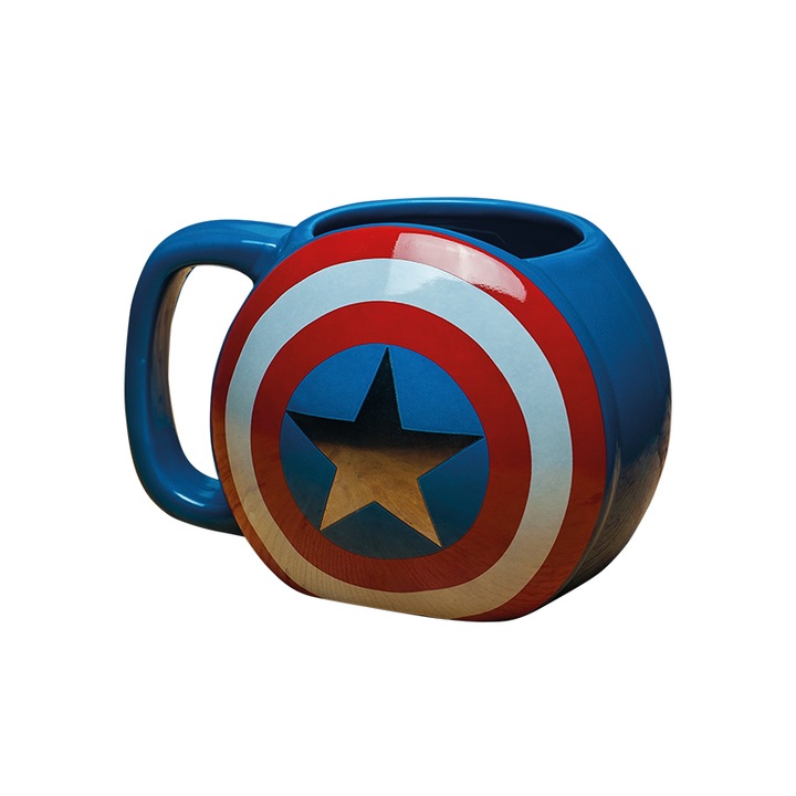 Cana in forma de scut, personaj Captain America, Paladone, 600 ml, Ceramica, Multicolor, PP4066MA