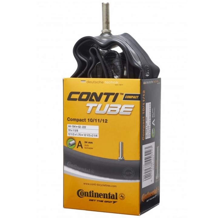 Гума за велосипед, Continental, Гума, 10/11/12 x 44/62-194/222, Черна