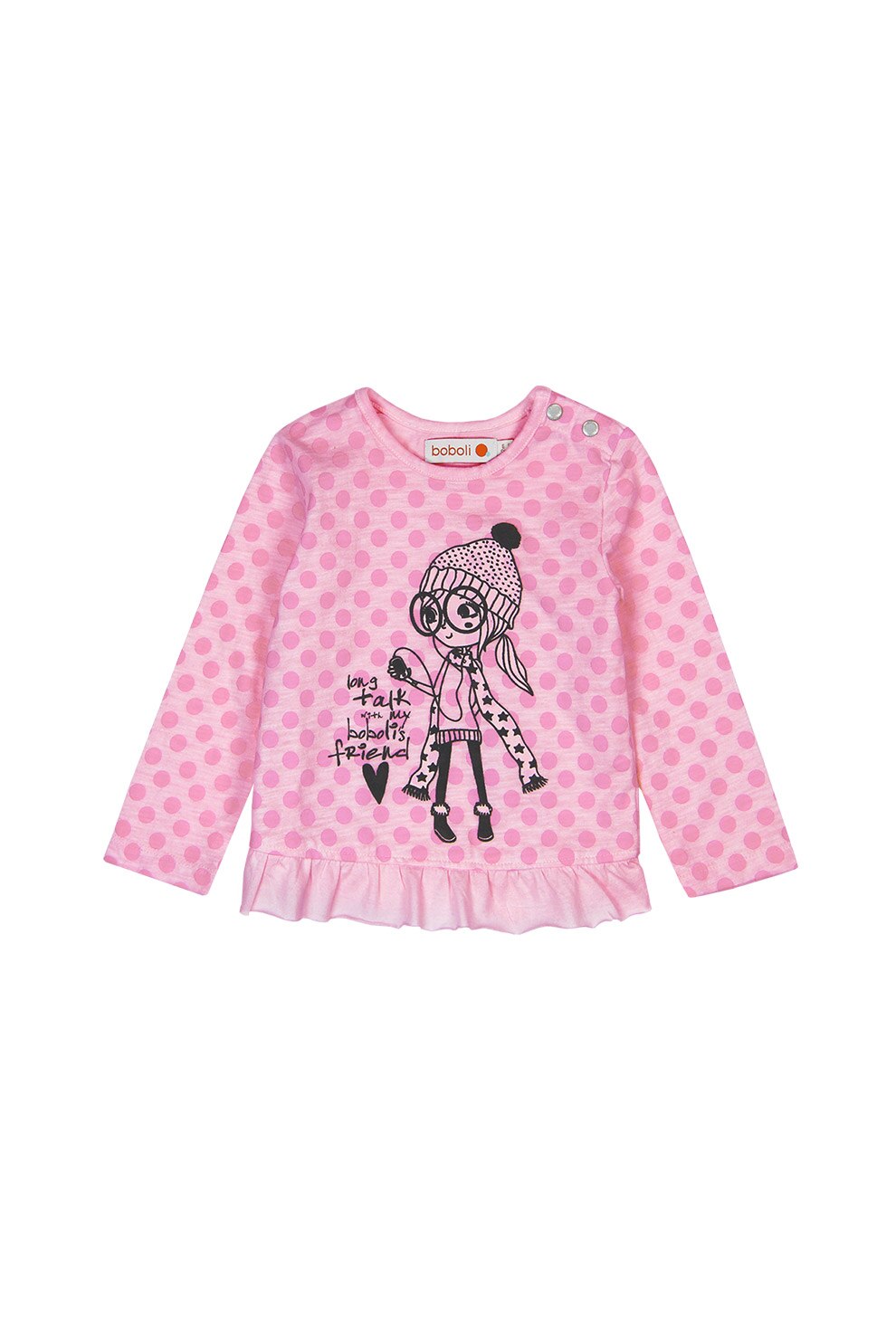 boboli, Bluza cu model si terminatie cu volan, Roz