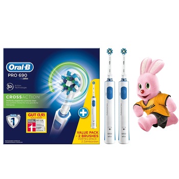 Pachet 2 periute de dinti electrice Oral-B Pro 690 Duo, inclusiv iepurasul Duracell cadou Pachet 2 periute de dinti electrice Oral-B Pro 690 Duo, inclusiv iepurasul Duracell cadou