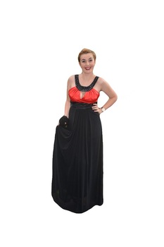 Rochie lunga din voal in partea de jos, D&J Exclusive, Negru/Rosu Rochie lunga din voal in partea de jos, D&J Exclusive, Negru/Rosu