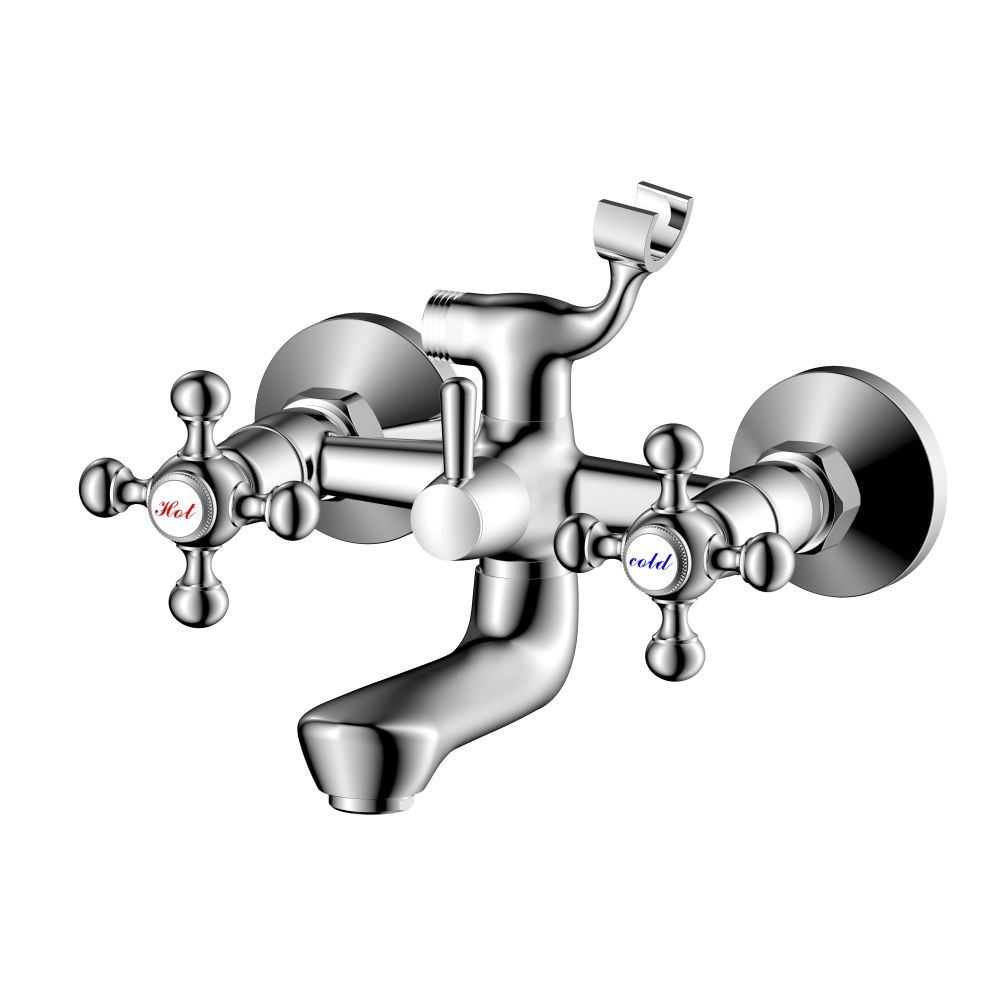 Baterie cada Sanobi SR-02 cu pipa scurta, din alama cu finisaj cromat, furtun si para dus incluse