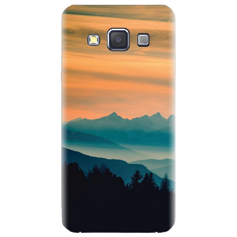 Husa silicon pentru Samsung Galaxy A7, Blue Mountains Orange Clouds Sunset Landscape