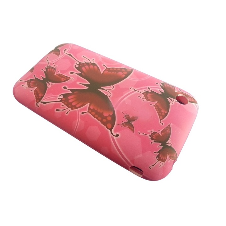 Калъф за iPhone 3 в розов силикон с шарка на пеперуда