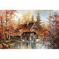 Tablou Canvas, Moara de apa, 60 x 40 cm, Rama lemn, Multicolor