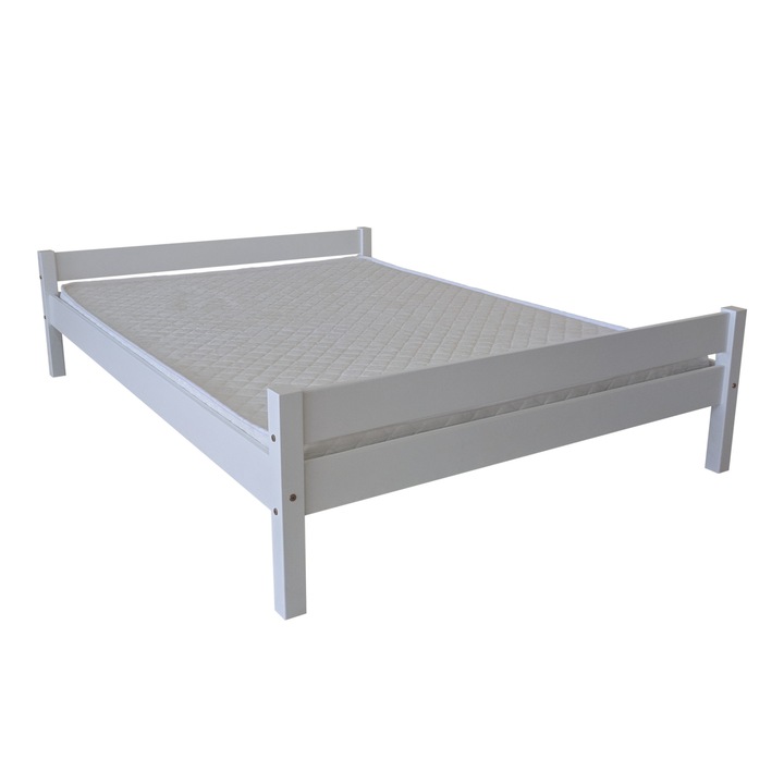 Pat matrimonial Transilvan, Sally, Lemn Masiv, Model 2/2, 160x200 cm, Alb