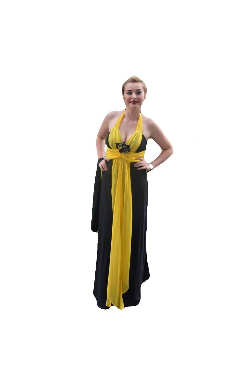 Rochie de seara din saten, D&J Exclusive, Galben