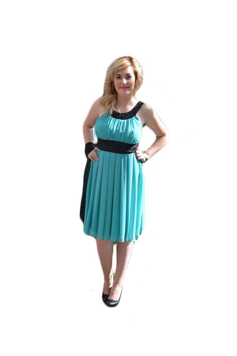 Rochie eleganta cu design de colier din margele negre,D&J Exclusive, Turcoaz