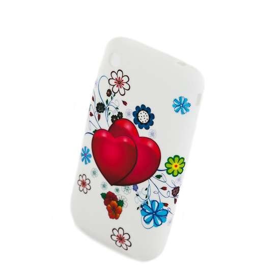 Husa Iphone 3 din Silicon Model Flower Hearts Culoare Alba