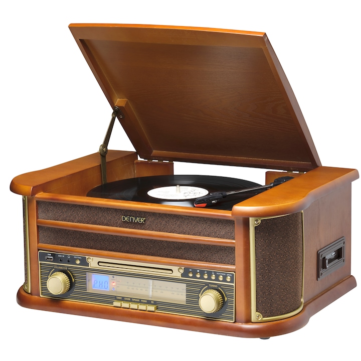 Грамофон Denver MCR-50MK3, CD player, Радио, Касетофон, Високоговорители, Ретро дизайн