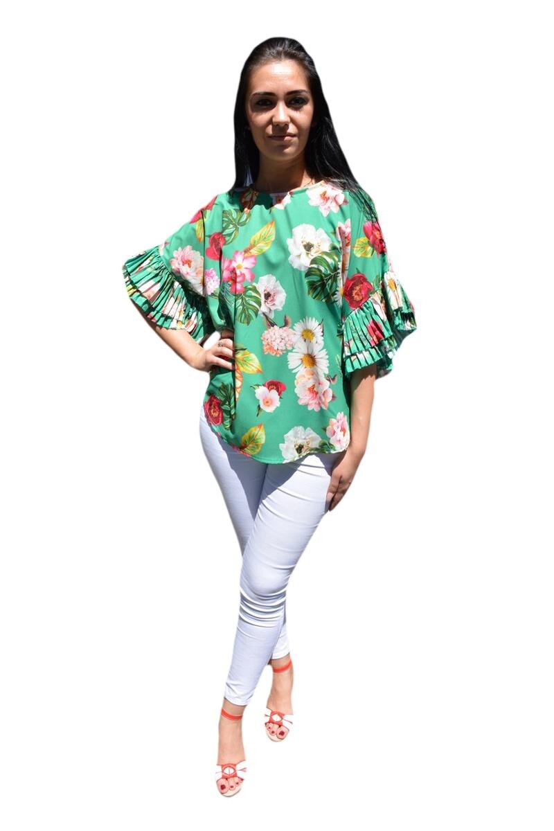 Bluza casual cu volanase la maneci, D&J Exclusive, Verde