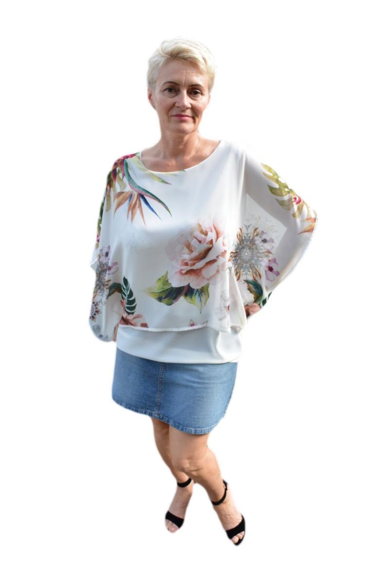 Bluza casual, imprimeu floral,D&J Exclusive, Alb