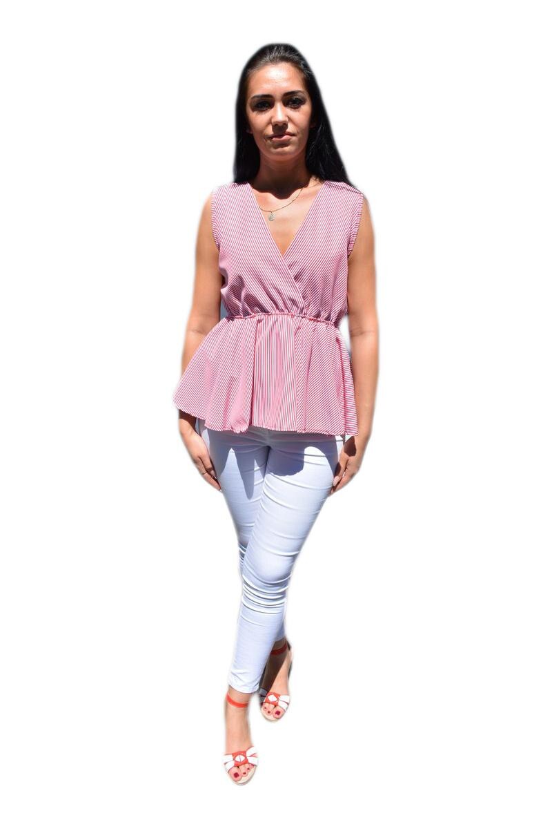Bluza casual cu dungi fine , D&J Exclusive, rosu-alb