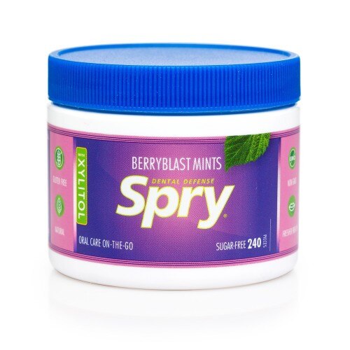 Drajeuri cu xylitol, Spry de la Xlear, fara zahar, ingrediente naturale, aroma fructe de padure (berry blast), borcan 240 bucati