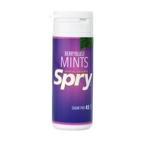 Drajeuri cu xylitol, Spry de la Xlear, fara zahar, ingrediente naturale, aroma fructe de padure (berry blast), tub cu 45 bucati