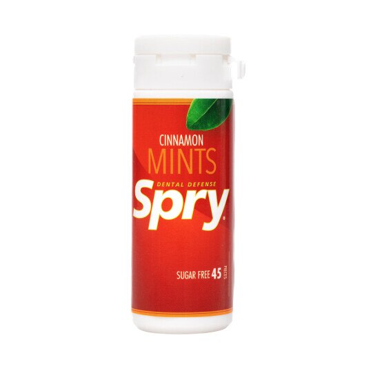 Drajeuri cu xylitol, Spry de la Xlear, fara zahar, ingrediente naturale, aroma scortisoara (cinnamon), tub cu 45 bucati
