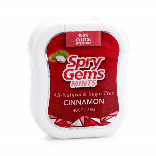 Drajeuri Gems cu xylitol, Spry de la Xlear, fara zahar, ingrediente naturale, aroma scortisoara (cinnamon), cutie cu 40 bucati