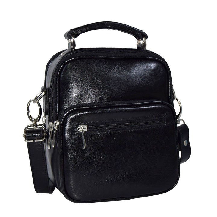 Fekete sima bőr táska 016 férfi, The Bag Shop