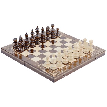 Joc Sah si Table din Lemn, Lucrat Manual, 50x50 cm, Maro cu Alb Joc Sah si Table din Lemn, Lucrat Manual, 50x50 cm, Maro cu Alb