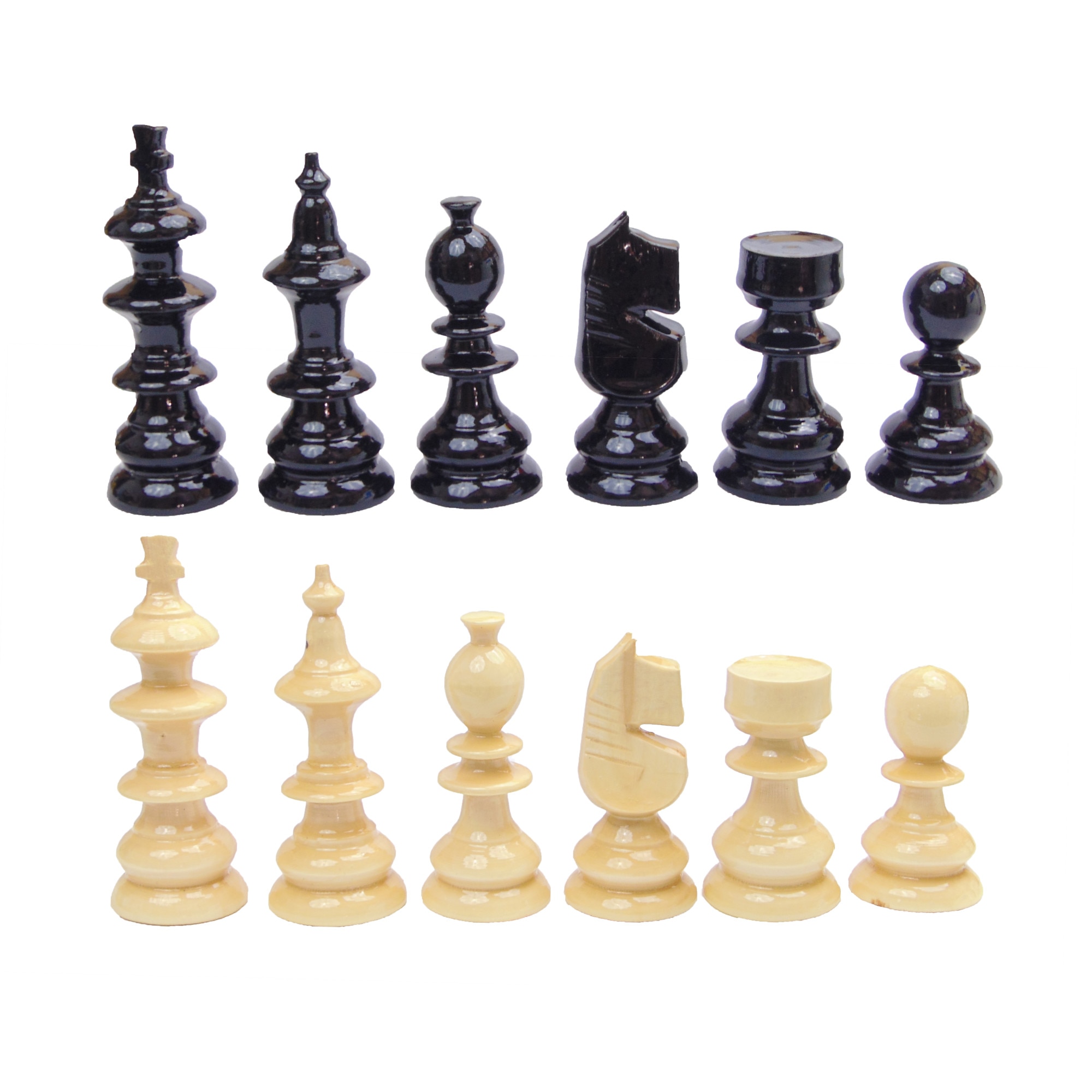 Piese Sah din Lemn, Lucrate Manual, Negru cu Alb, Diametru Baza 3,8 cm, Inaltime Rege 10 cm