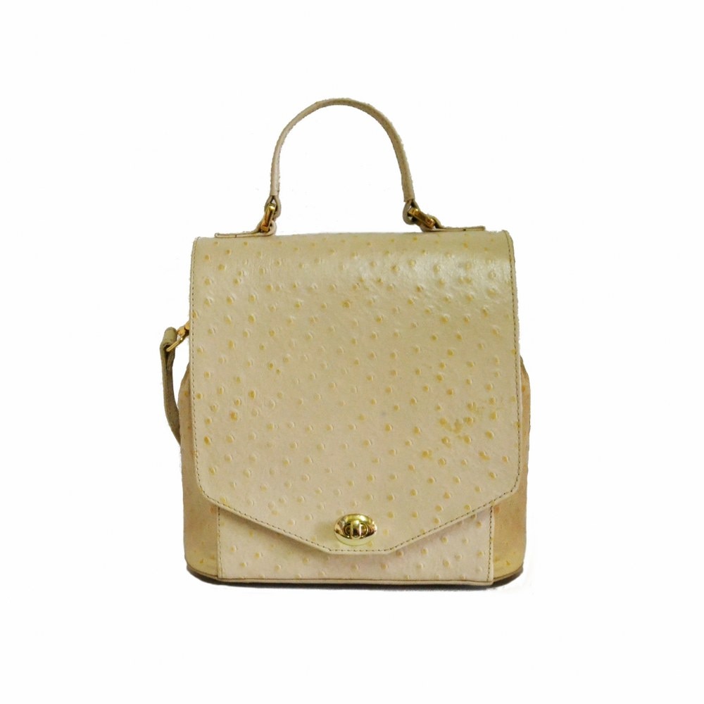 Geanta dama,Zea,piele naturala,crem/strut