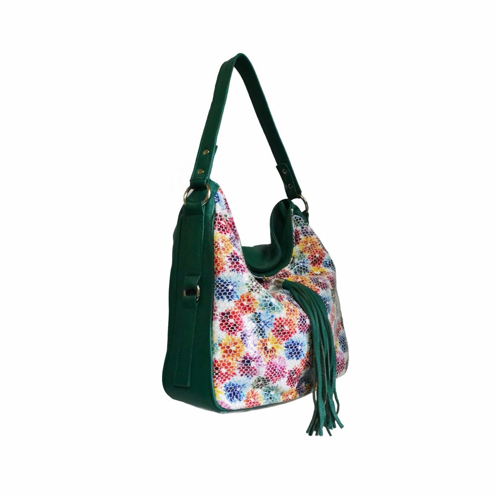 Geanta dama,Zea,piele naturala,verde floral