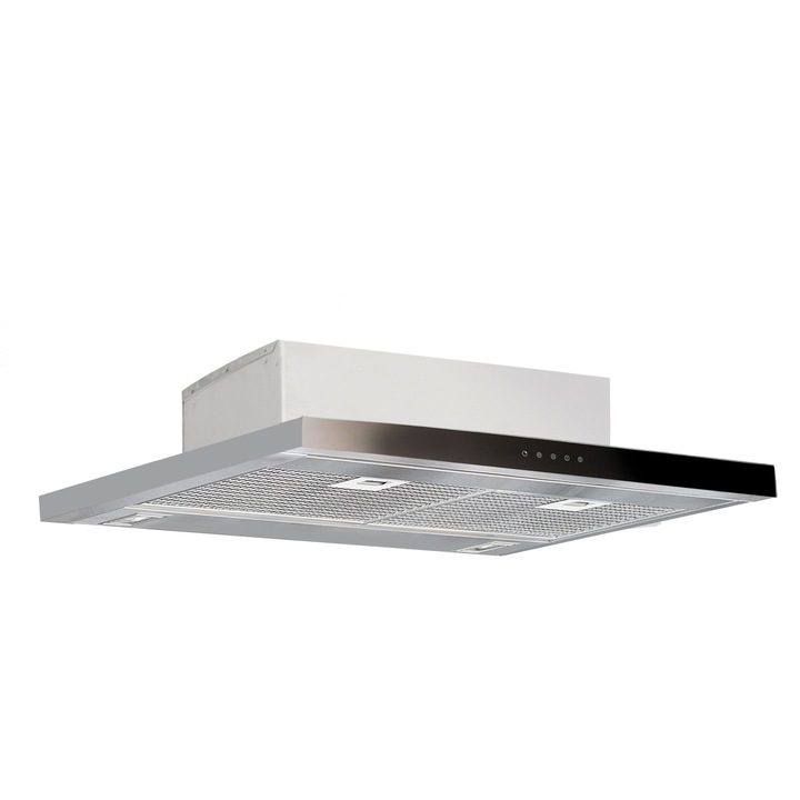 Hota de insula Globalo Werno Isola 40.2 Black, clasa energetica B, latime 40 cm, adancime 30 cm, control electronic, gama de viteza 3 trepte si boost, capacitate maxima de absortie 725 m3/h
