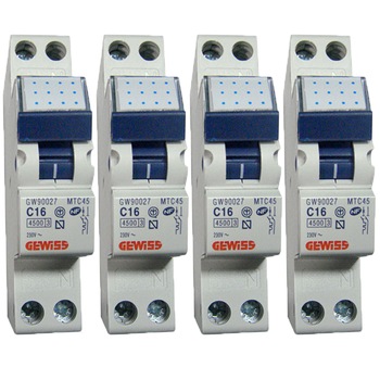 Pachet 4 bucati - Siguranta bipolara, Gewiss, 16A, Intrerupator automat, Pentru tabloul de siguranta Pachet 4 bucati - Siguranta bipolara, Gewiss, 16A, Intrerupator automat, Pentru tabloul de siguranta