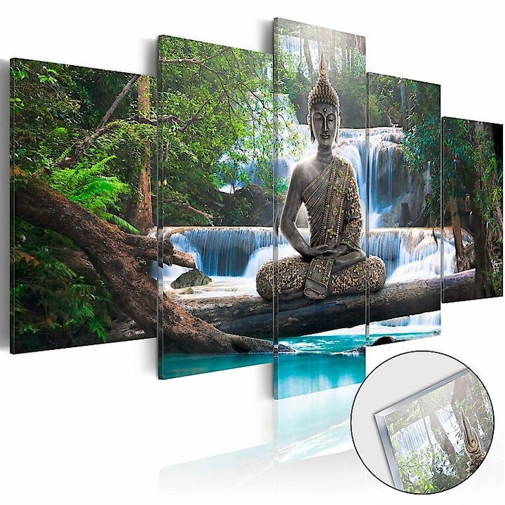 Akrilüveg kép - Buddha and Waterfall [Glass] 200x100