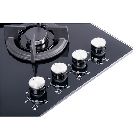 Plita incorporabila Concept PDV7160, Gaz, 4 zone de gatit, Aprindere electrica, Gratare de fonta, 60 cm, Sticla neagra